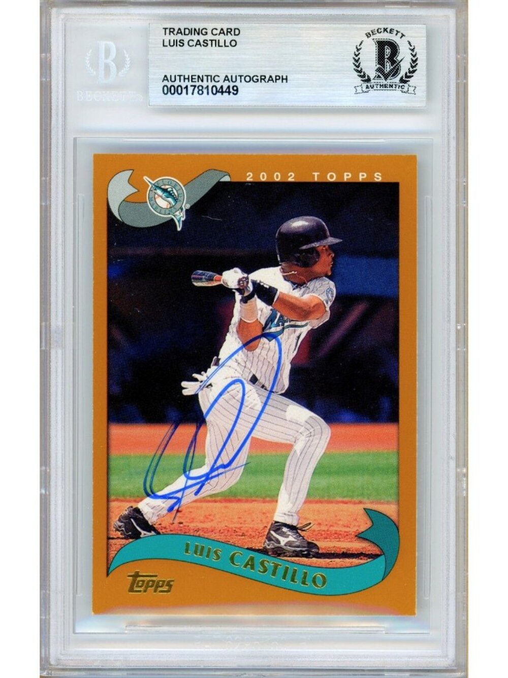 Luis Castillo Signed 2002 Topps #113 Florida Marlins Beckett BAS Slab Auto MLB